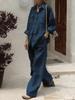 Fashion Solid Cotton Linen Shirt Set for Women Long Sleeve Blouse Top Pockets Pants Suit Female Casual Outfits