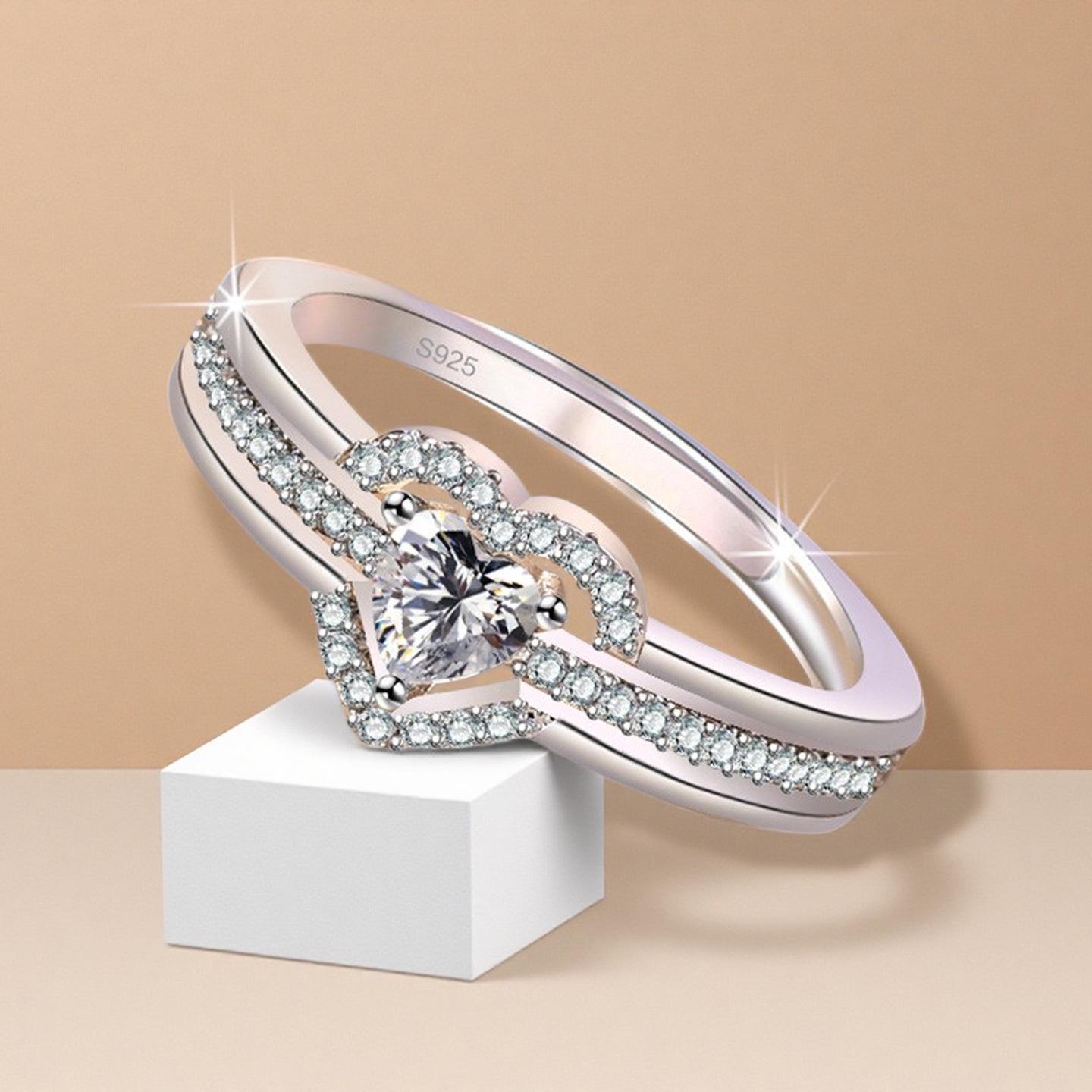Exquisite Heart Zirconia Ring Set - Trendy European, American, Japanese, Korean Jewelry