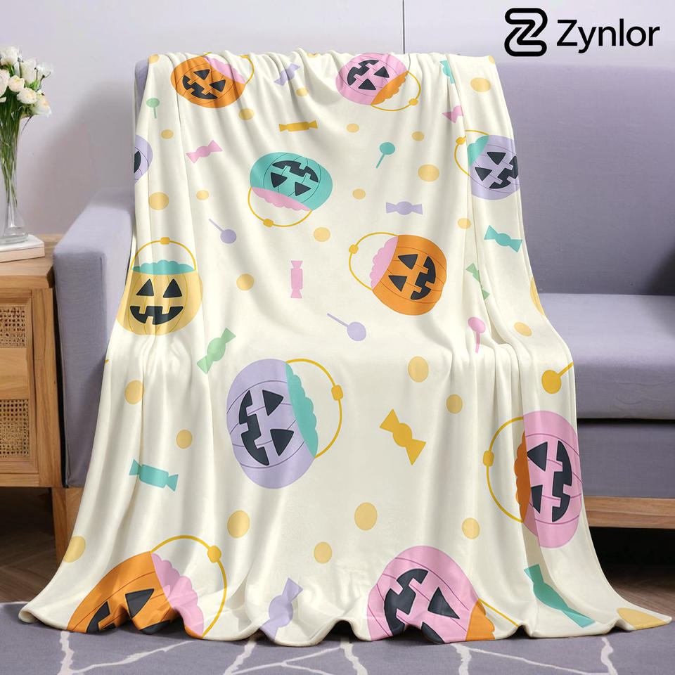 Pumpkin Bucket Candy Dot Lightweight Microfiber Soft Christmas Fleece Blanket Warm Cozy Throw for Sofa Office Travel All Season