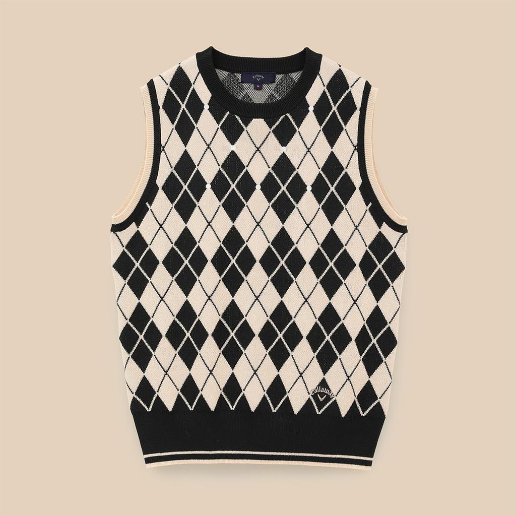 Callaway Crew Neck Knit Vest Logo Argyle Golf C24119202 LL Women's (Brand Pattern) / / 1010_Black