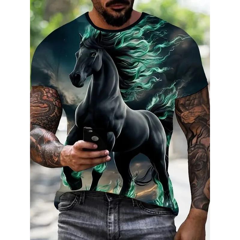 Fashion Men s Crew Neck Short Sleeve 3D Animal Color Printing Crew Neck T-Shirt Animal Short Sleeve XS