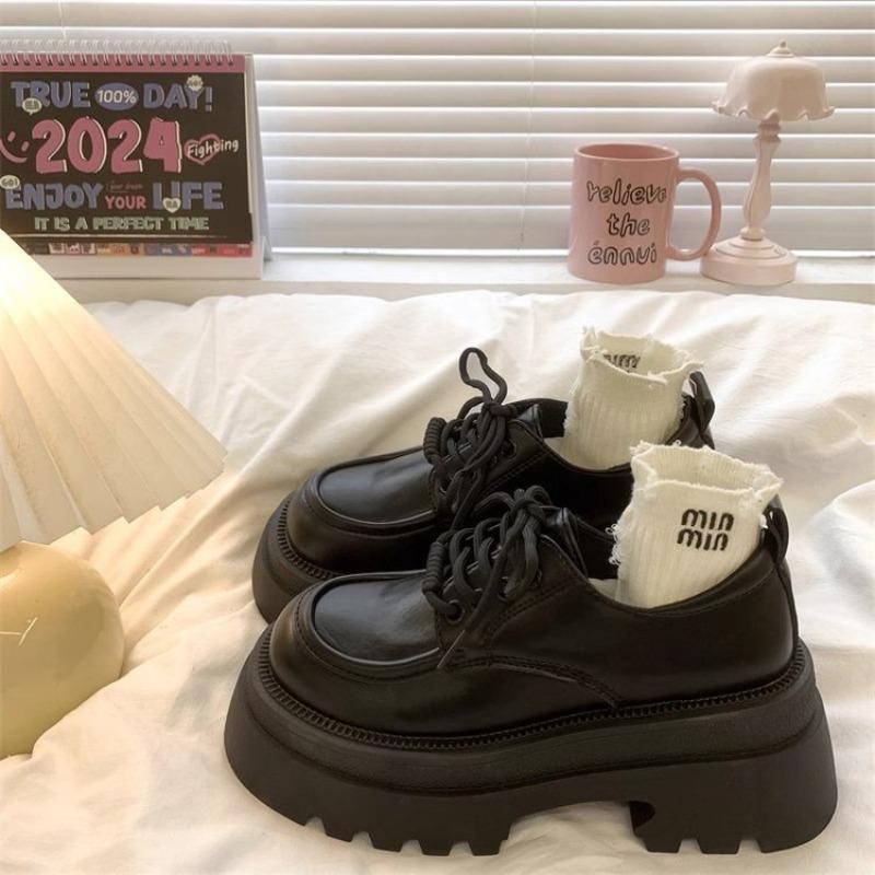 Small leather shoes women's autumn new thick-soled shoelaces soft-soled muffin retro versatile loafer single shoes