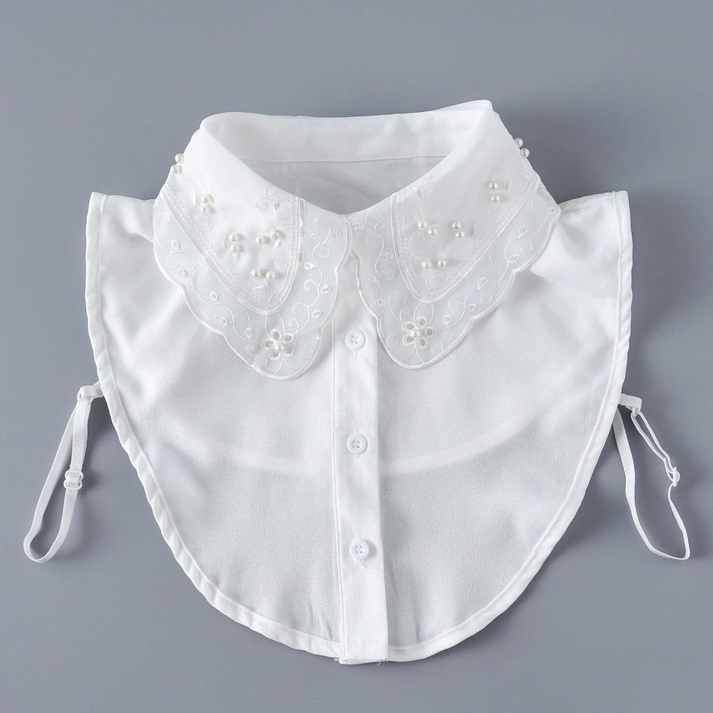 Fake Collar for Women Handmade Beads Floral Embriodery Removable Half Shirt Detachable Collars False Collars Clothing Fuax Cols