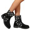 2025 New Leopard Print Boots Women's Winter Plus Size Belt Buckle British Style Round Toe Suede Stitched Martin Boots