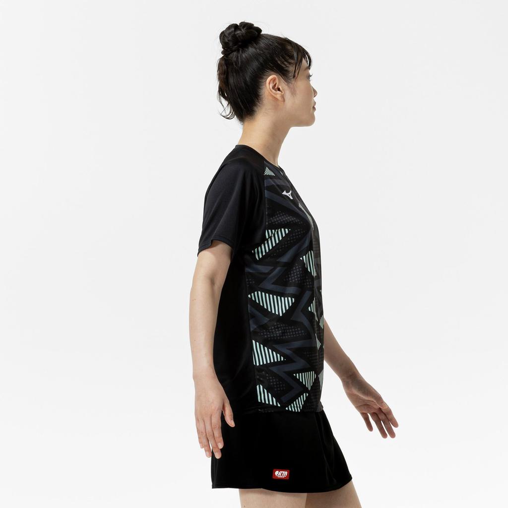 Mizuno Table Tennis Game Short JTTA Black Shirt, Sleeve, Certified, Moisture-Wicking, Quick-Drying, Unisex, 82JAC104,
