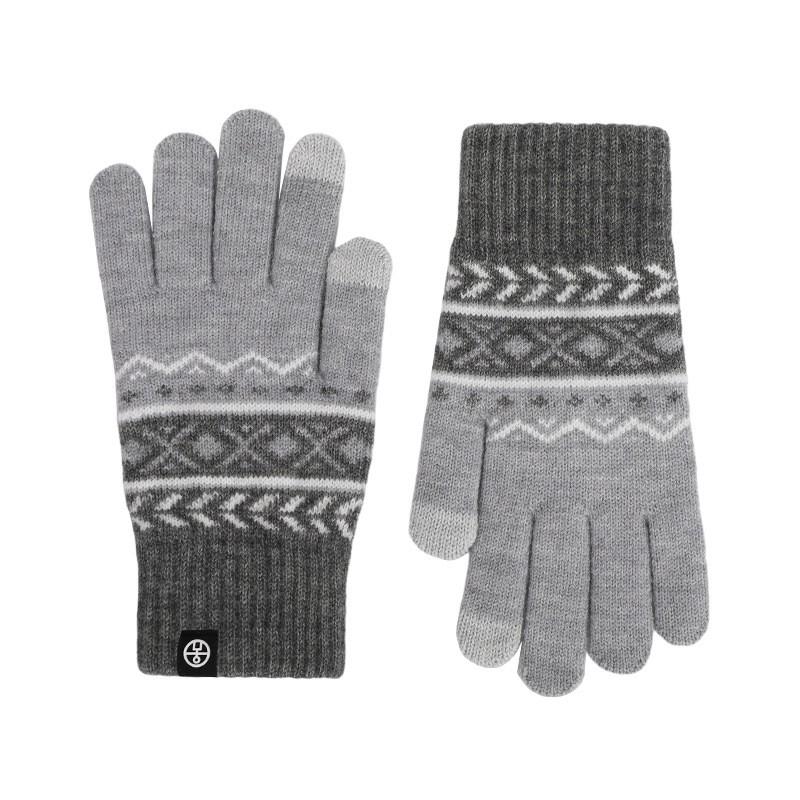 Warm Knitted Jacquard Gloves Men Women Winter Thick Fleece-Lined Touchscreen Outdoor Windproof Riding