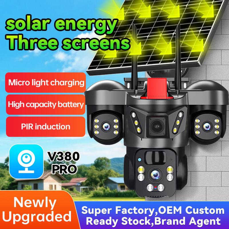 

V380 Solar WiFi/4G Tri-Screen Bullet/Dome Camera with Triple-Lens and Battery Monitoring Solar WiFi Version (English)