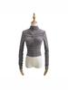 High Neck Pleated Design Waist-Cinching Long Sleeve T-Shirt for Women - Autumn/Winter