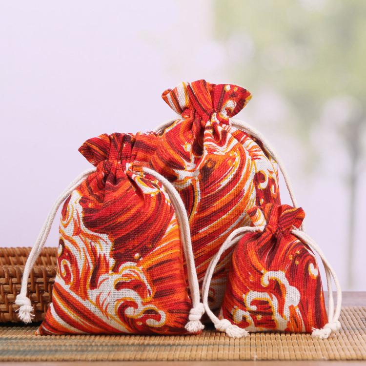 Printed Cotton Linen Drawstring Jewelry Gift Pouch