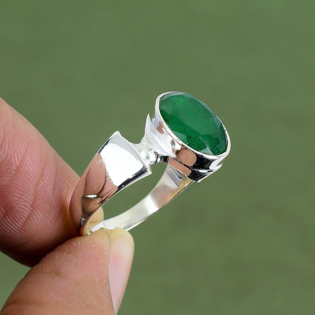 Faceted Zambian Emerald Ring 925 Sterling Silver Ring Boho Style Jewelry Unique Gemstone Ring Handmade Ring For Gifts Available In Ring Size