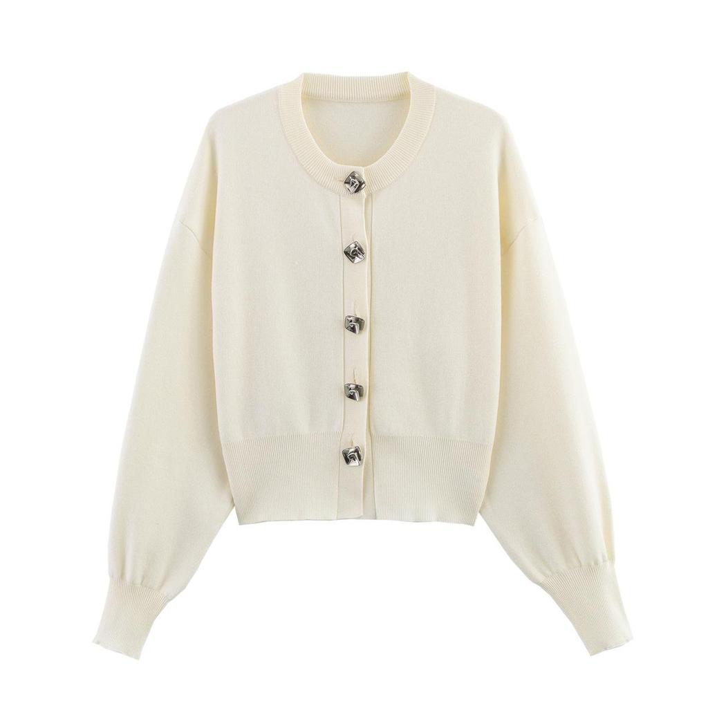 Autumn Women's Knit Cardigan and Skirt Set with Round Neck and Long Sleeves
