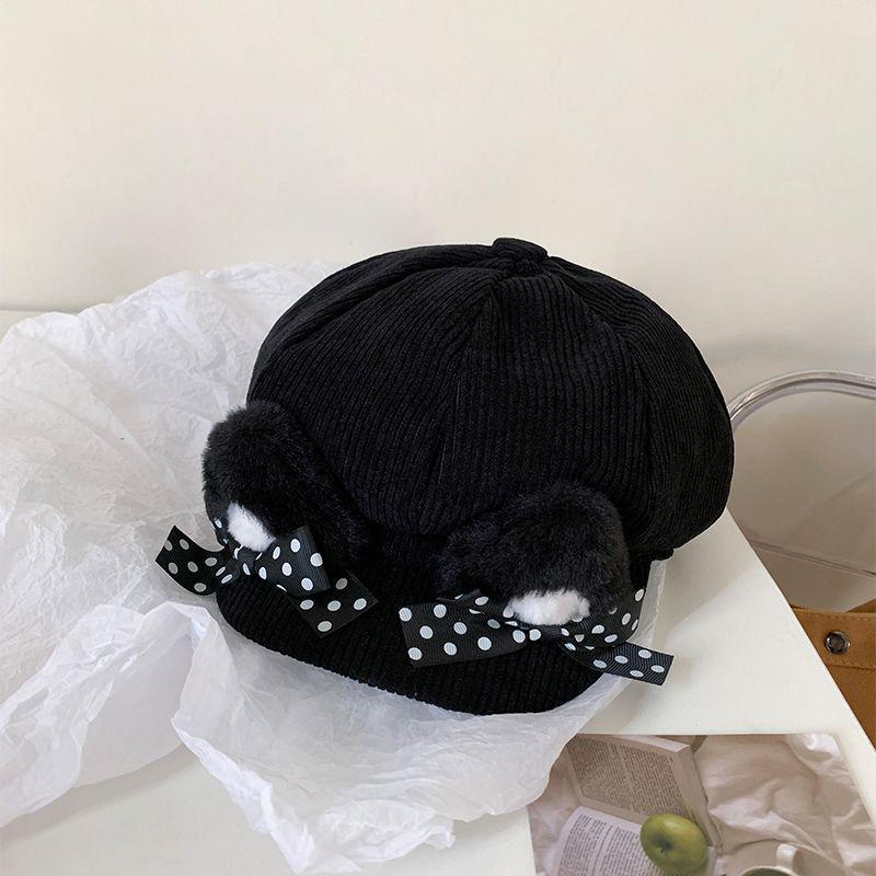 

Женский милый вельветовый берет с медвежьими ушками - Осень/Зима, Универсальный, Эффект маленького лица, Подходит для большой головы M (56-58cm)