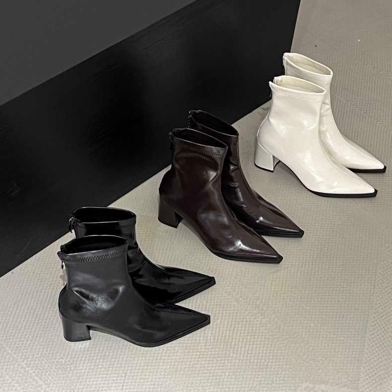 Sekcja Buty Martin Czarne Krótkie Buty Damskie Popularne Modne Krótkie Buty Gruba Podeszwa Lekki Luksus Buty Na Wysokim Obcasie