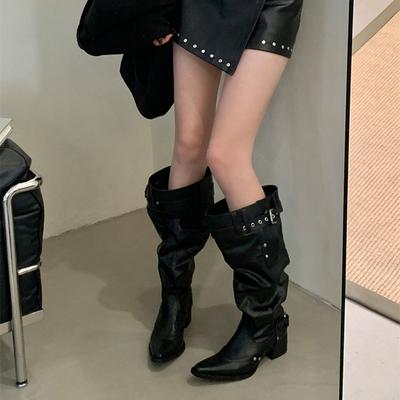 New Style Women's Pointed Toe Women High Boots High Heels Chunky Elegant Shoes Winter Trend Women’s Motorcycle Boots