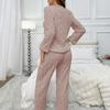 Lässiger einfarbiger Flanell-Hausanzug gestreift für Damen, langärmlig, Hose, kann draußen getragen werden, verdickt