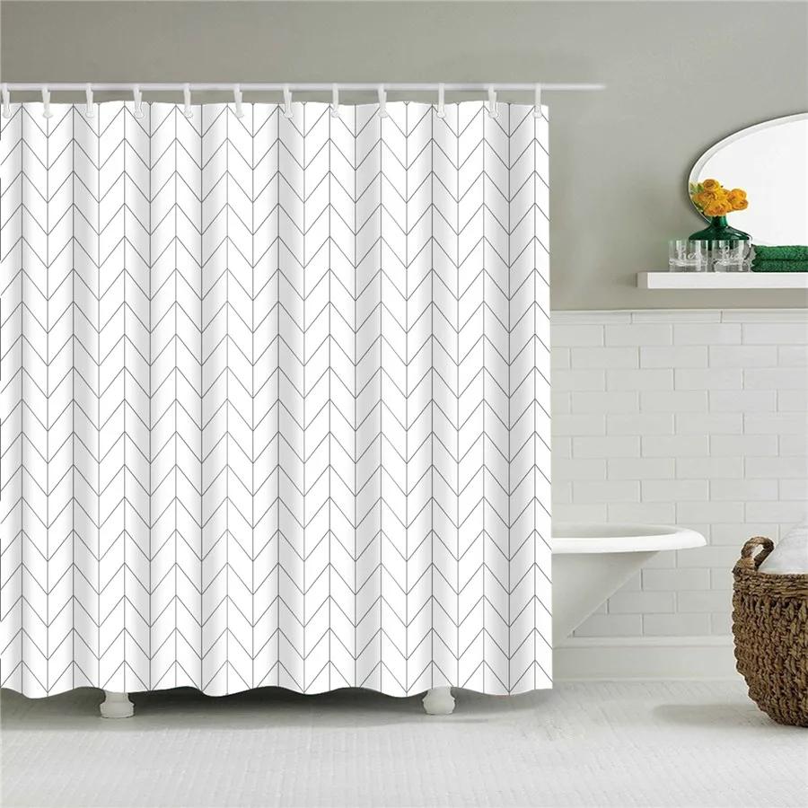 Black and White Shower Curtain Geometric Pattern Waterproof Polyester Home Decor Bath Curtains with Hooks Bathroom Accessories