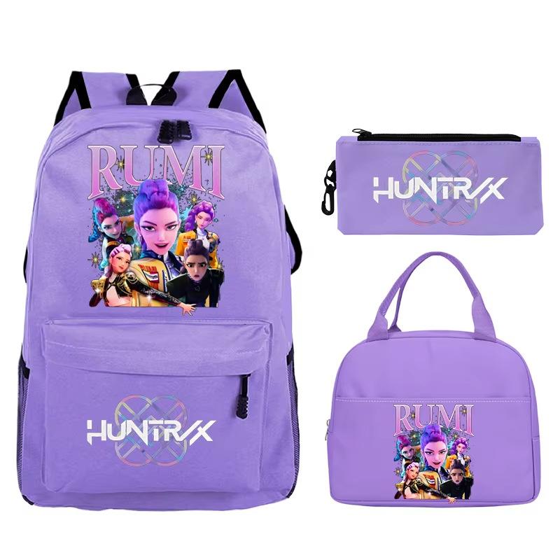 Animation Cartoon Printing Student Trend Large Capacity Backpack Casual School Bag Meal Bag Pencil Bag Three-piece Set