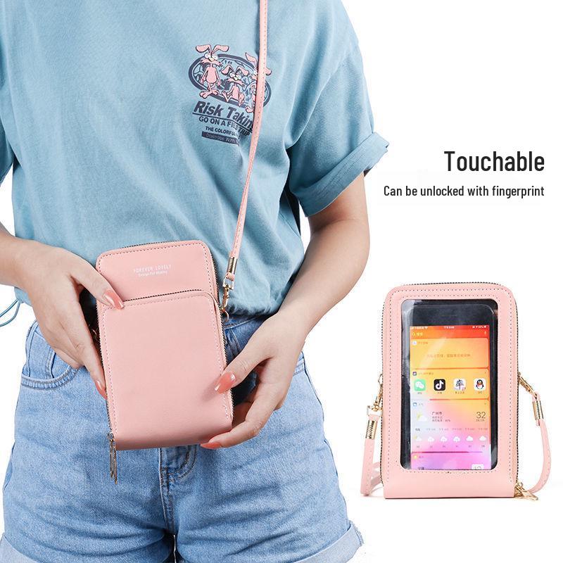 Korean-Style Women's Crossbody Phone & Cosmetic Bag: Touchscreen, Double Layer, Large Capacity