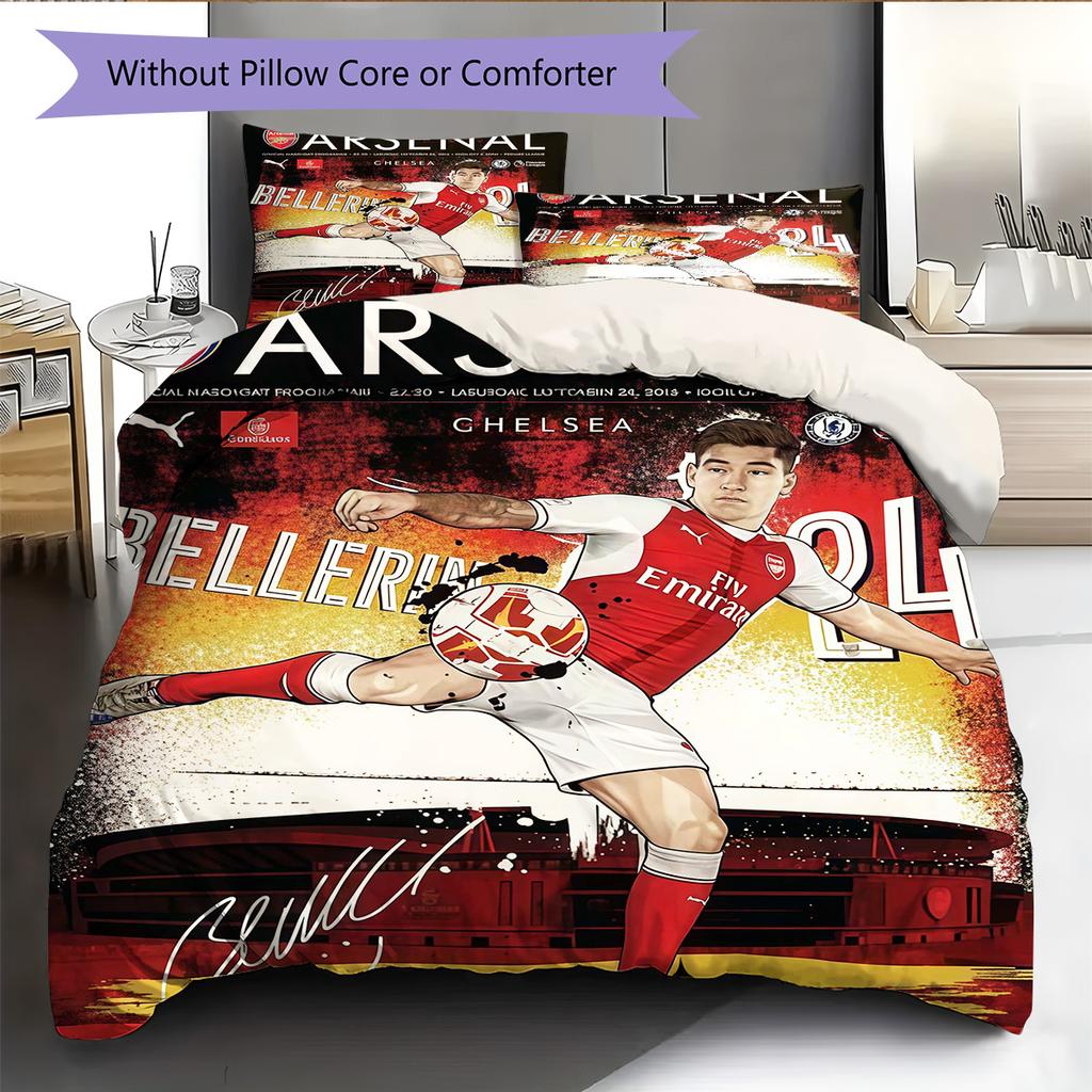 Arsenal F.C Pattern Bedding Quilt Set Quilt Cover Pillowcase Home Decoration Birthday Gift (1 * duvet cover + 2 * pillowcase, without core)