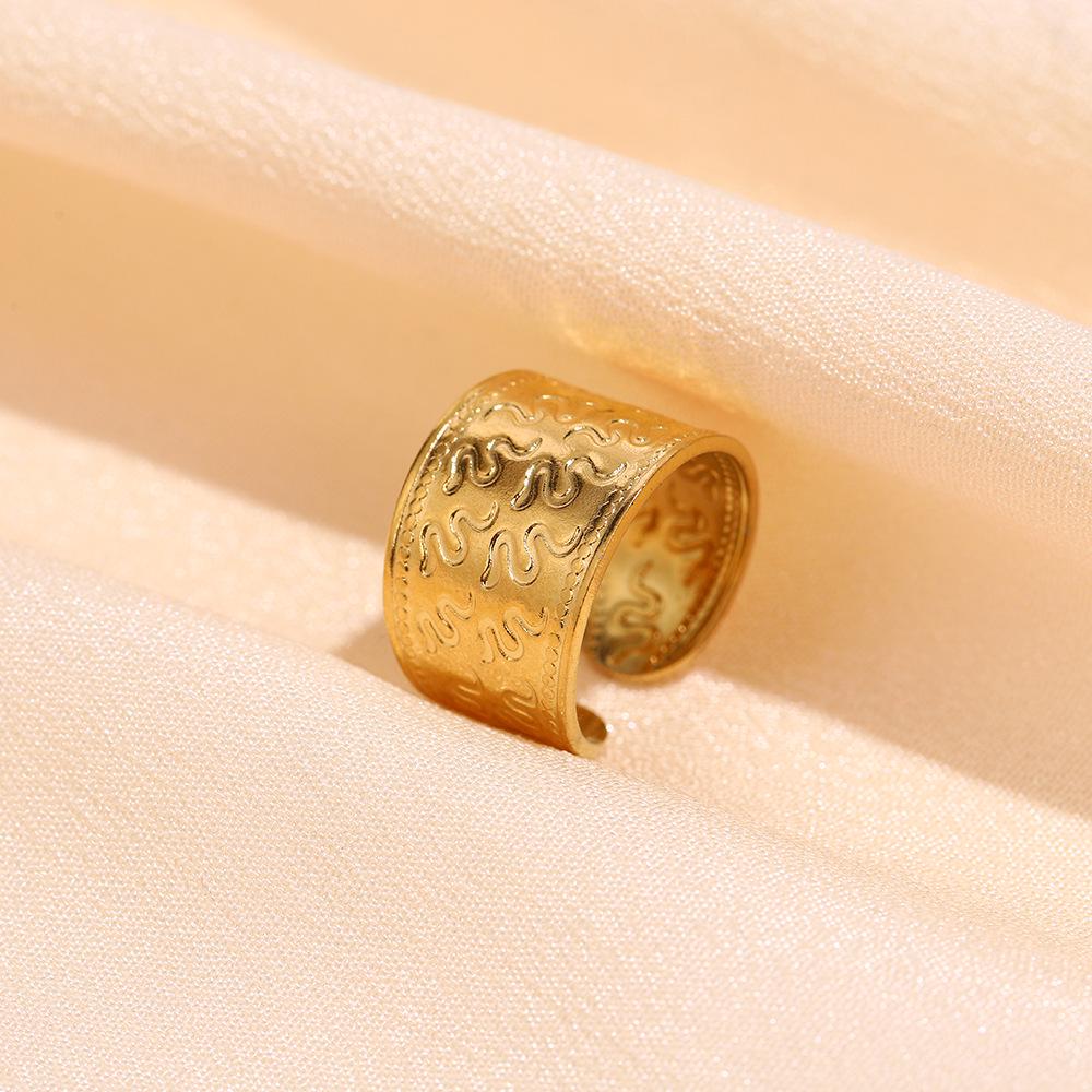 Adjustable Minimalist Geometric Open Stainless Steel Women's Ring - Gold-Plated, Hydraulic Vacuum Finish