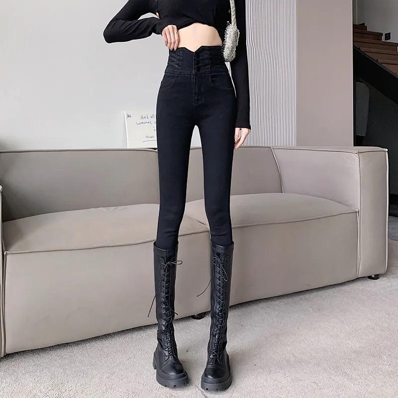 Spring and Autumn Skinny High Waist Pencil Jeans Women Vintage Stretch Slim Denim Pants Casual Streetwear Solid Pants