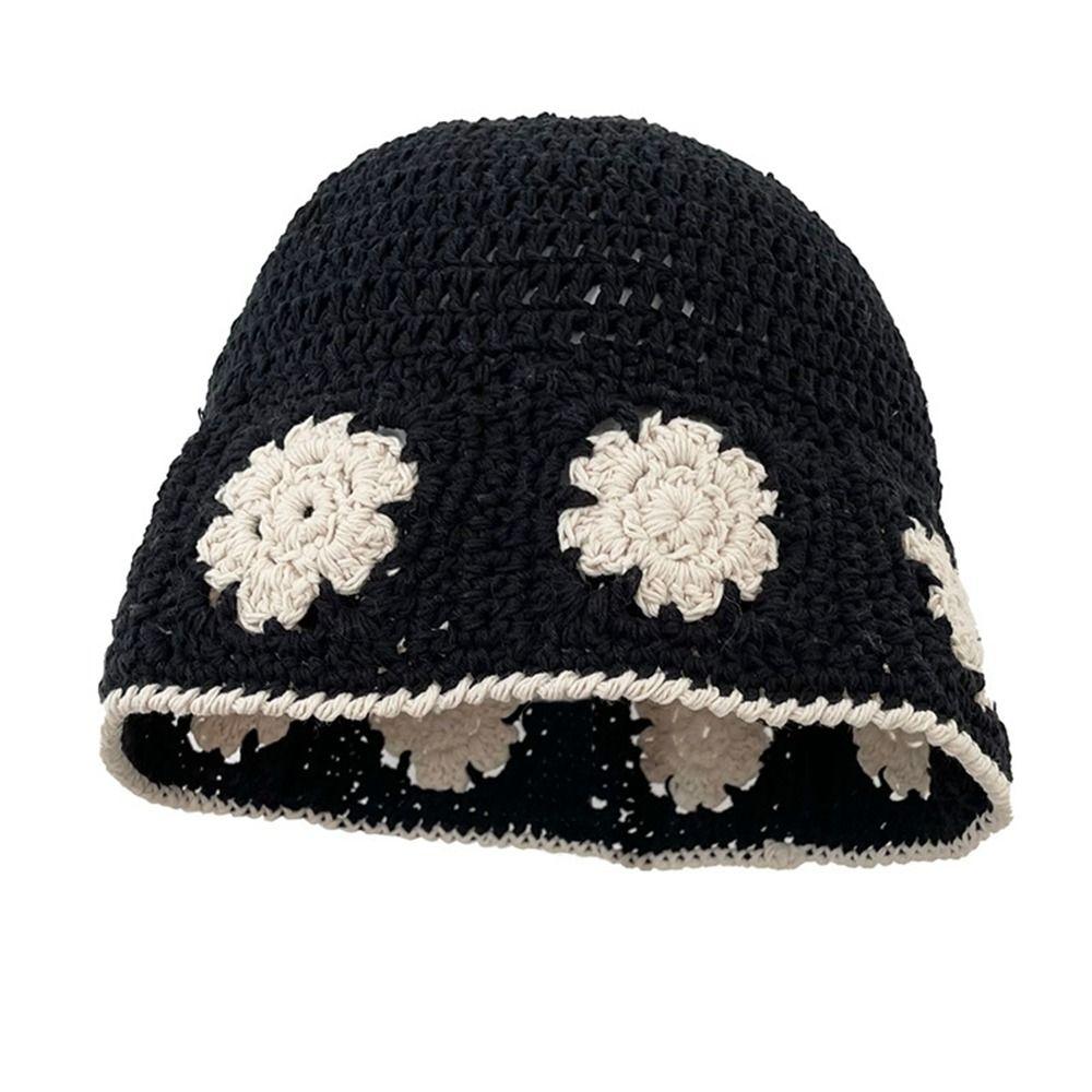 

Beanies Crochet Flower Knitted Hat Hollow Out Bucket Hat Cute Knit Cap Girls