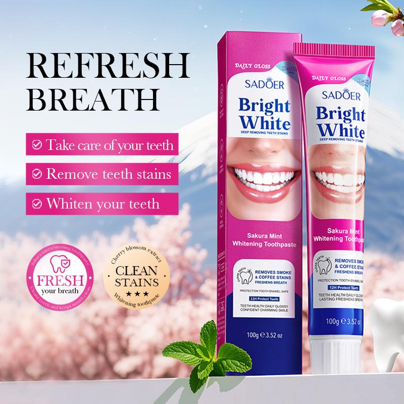 Cherry Blossom Mint Whitening Toothpaste SADOER Clean Teeth Oral Toothpaste