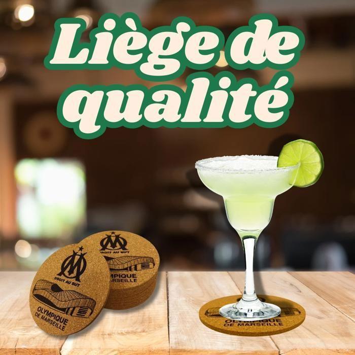 Lot de 10 Dessous de Verres - Olympique de Marseille - Liège Naturel - 9 cm - Écologique