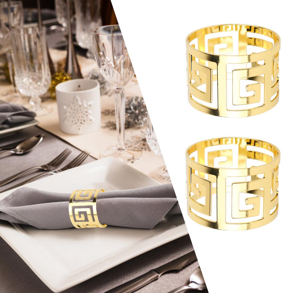 6pcs Napkin Ring Set Electroplating Golden Hollow Out Napkin Rings Buckles for Dining Anniversary Birthday Christmas