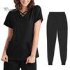 2st/set Unisex sjukhusuniformset V-ringad kortärmad fickor Toppar Elastiska midjebyxor Snabbtorkande sjukhustandvårdsskrubbuniformer