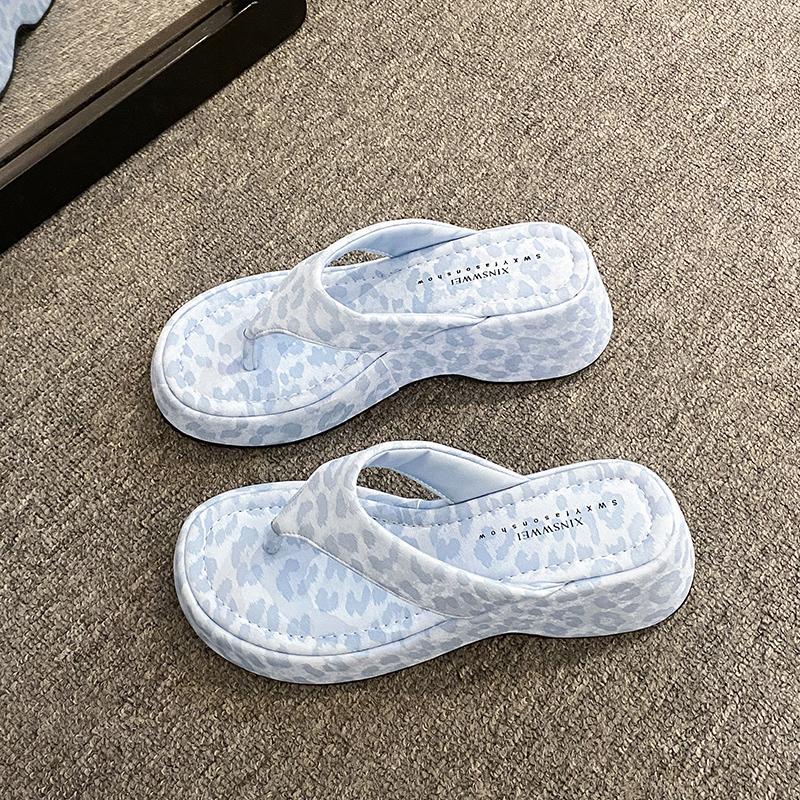 

Летние женские шлепанцы на толстой платформе с перемычкой для пальца, элегантный леопардовый принт, пляжная обувь для отпуска 35 синий