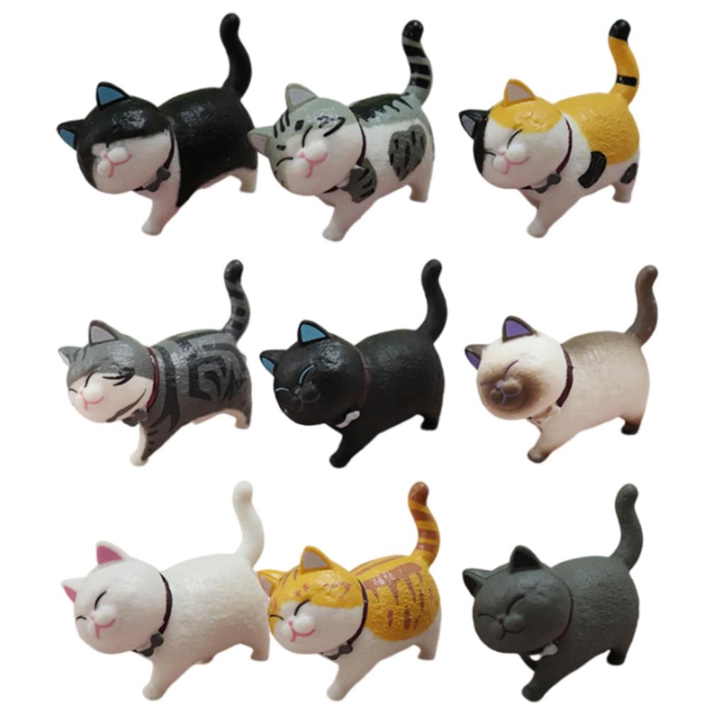 KALOLINNA Animal Figure Cat Kitten Toy Cute Mini Toys for Garden Car Interior Movable Cute Cat Birthday Party Party Accessories Set, 9-Piece Set,