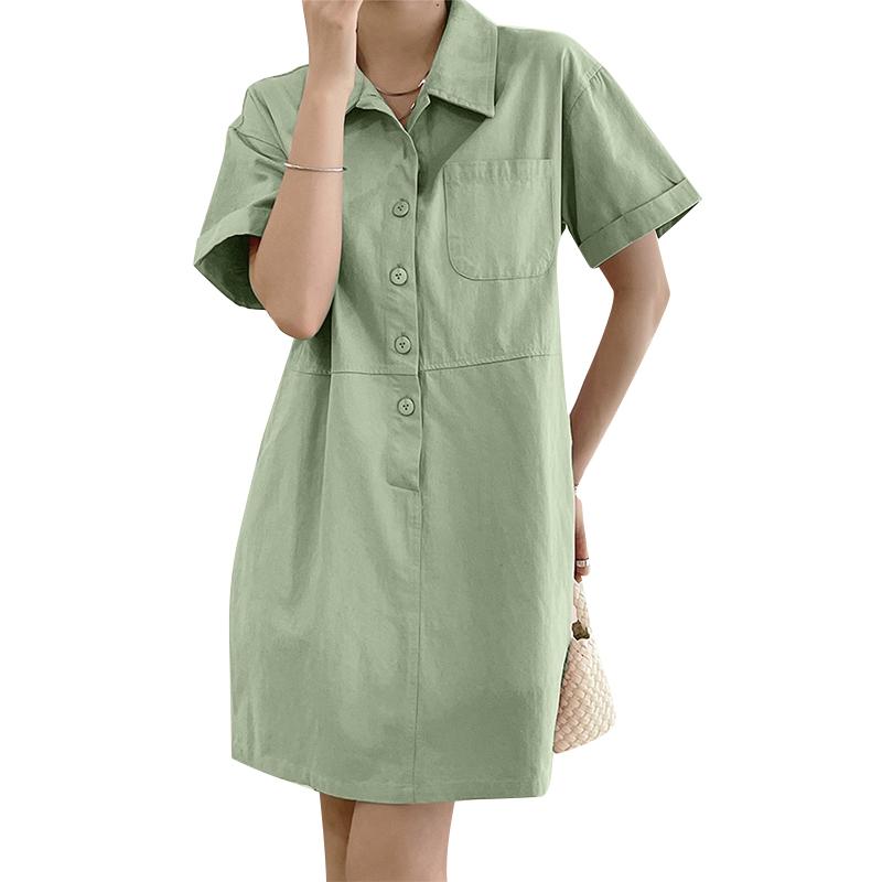

ZANZEA Женское повседневное платье-рубашка с отложным воротником и коротким рукавом 5XL светло-зеленый