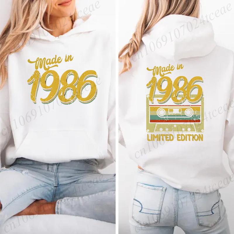 Neue Mode Damen Bedruckter Hoodie Tägliche Lässige Mode Kapuzenpullover Vintage 1986 Limitierter Kassetten Pullover Sweatshirts