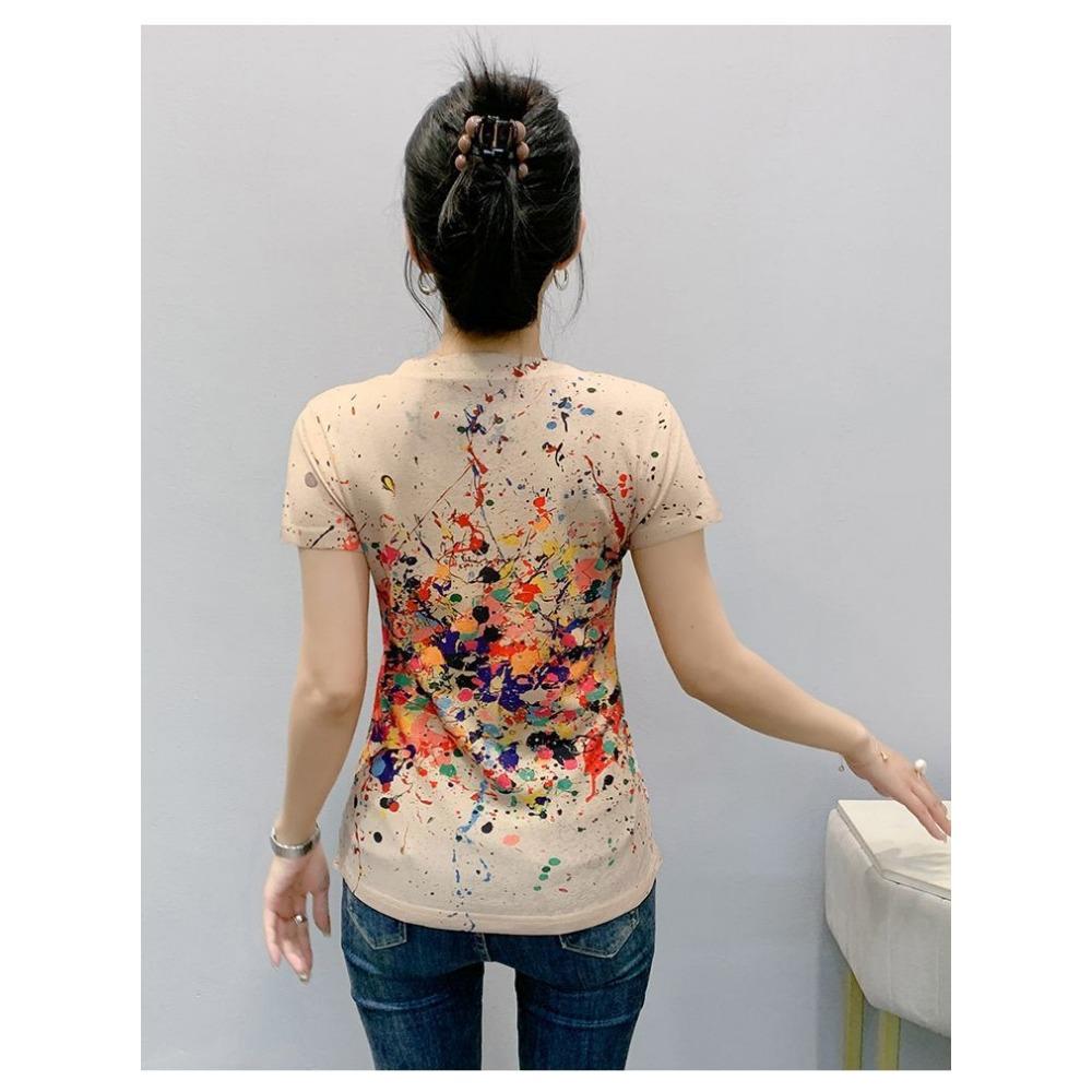 Letni Nowy Modny T-shirt z Okrągłym Dekoltem i Nadrukiem z Krótkim Rękawem dla Kobiet, Odmładzający i Stylowy Dopasowany Top