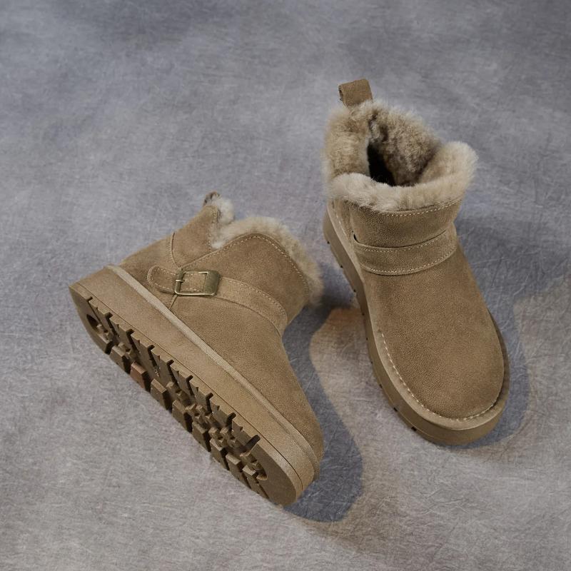 Johnature Cow Suede Snow Boots Women's Short Boots With Thickened Plush And Warm Cotton Shoes
