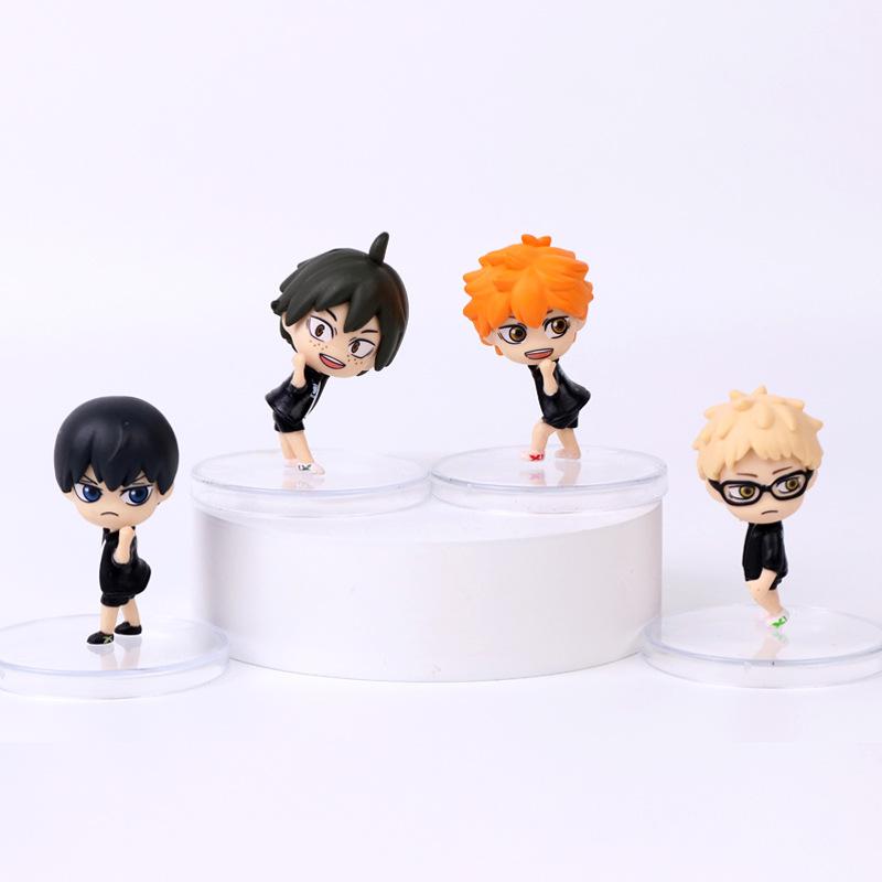4Pcs/1Set Haikyuu Figure Tobio Kageyama Model Q version Hinata Shoyo Toy Kei Tsukishima Gift Collection Tadashi Yamaguchi PVC