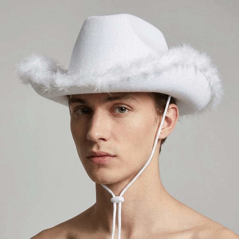 Solid Color Jazz Hat Furry Trim Cowgirl Hat Retro Western Cowboy Hat Travel