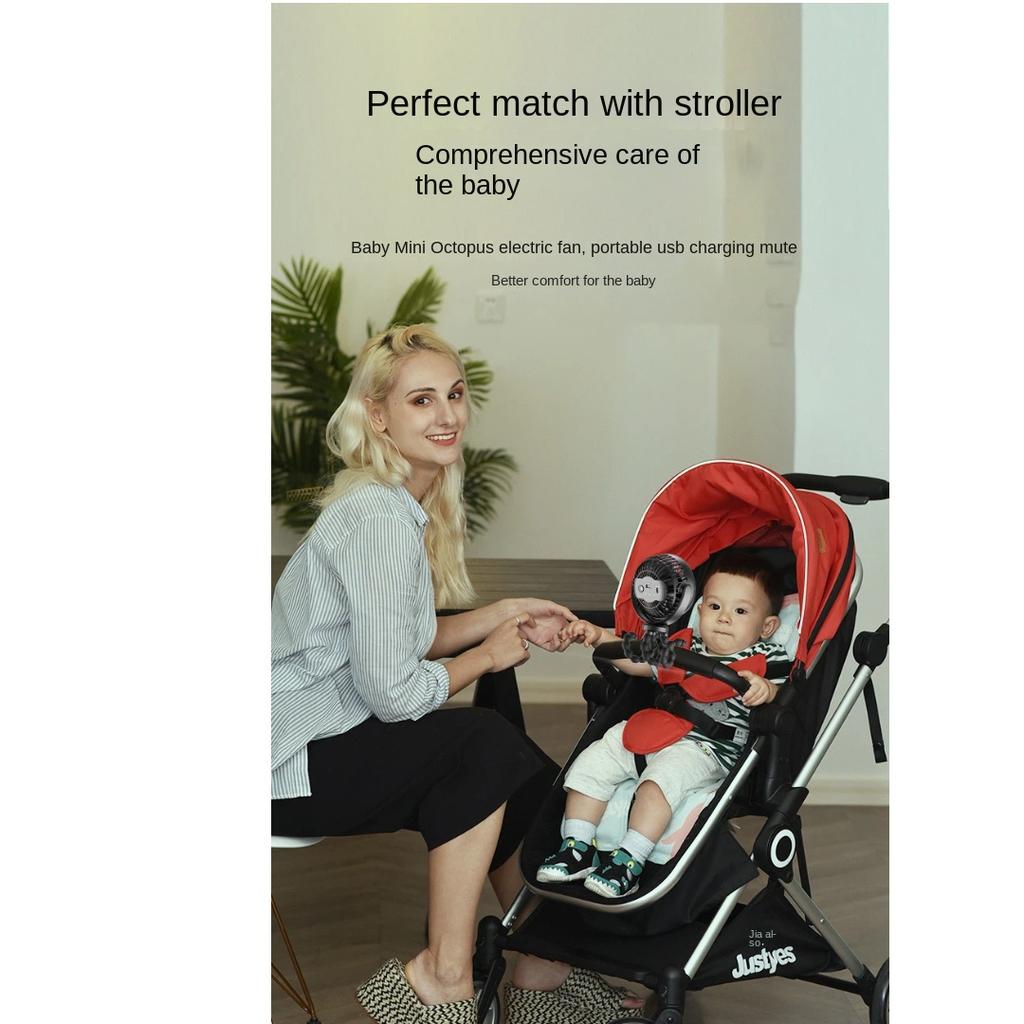 Quiet Octopus Mini Fan, Portable Rechargeable Fan for Baby Stroller & Outdoor