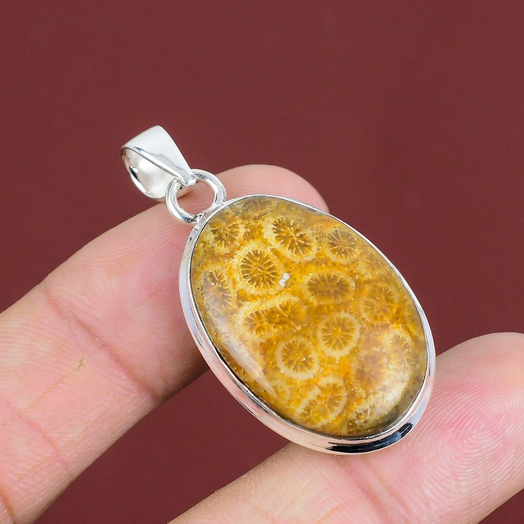 Fossil Coral Pendant Genuine Gemstone Pendant 925 Sterling Silver Pendant Designer Jewelry Handmade Pendant Gifts For Her Brand New Jewelry