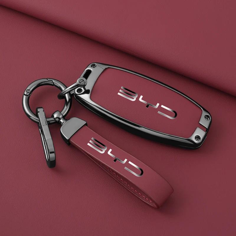 Alloy Leather Car Key Case Cover For Byd Song Plus Atto 3 Han Ev Tang Dm Qin Seal Dolphin Remote Fob Holder Keychain Accessories