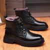 Mens Genuine Leather Martin Boots Winter Warm Wool-Lined High Top Snow Outdoor Hiking