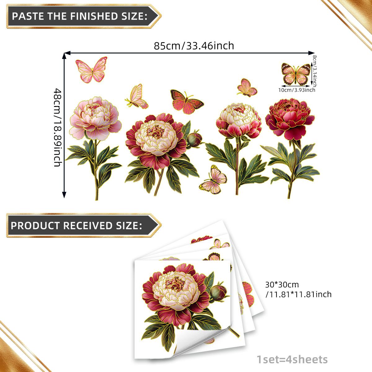 

Tj9003 Расписанная вручную наклейка на стену с несколькими букетами цветов и бабочками с бронзовым напылением, украшение для гостиной, спальни, фона, самоклеящаяся наклейка на стену