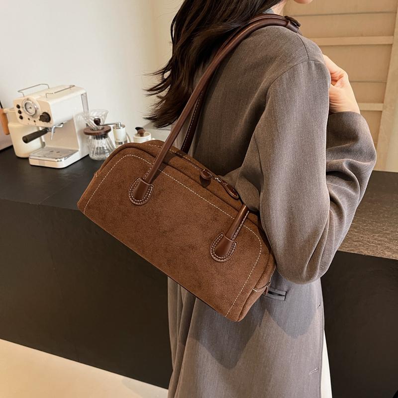Faux Suede Shoulder Bag For Women Multi Pocket Underarm Bag Faux Suede Solid Color Handbag Zipper Satchel Bag For Work Shopping