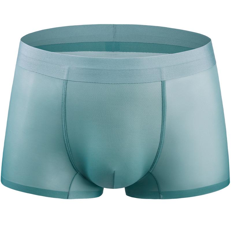 Men's Summer Ice Silk Antibacterial Quick-Dry Boxer Briefs - Mid-Waist, Seamless, Breathable Ultra-Thin Four-Corner Design.