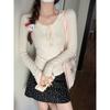 Frühling Herbst Spitze Patchwork Bandage Pullover Damen Langarm Süßes T-Shirt Damen Einfarbig Unten Gestricktes Oberteil