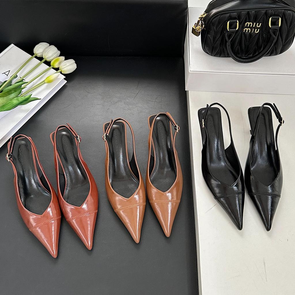 Fashion Bailamos 2025 New Women Sandals Fashion Slingback Woman Mules Shoes Pointed Toe Elegant Low-heel Shoes Pumps Dress Shoes Mujer