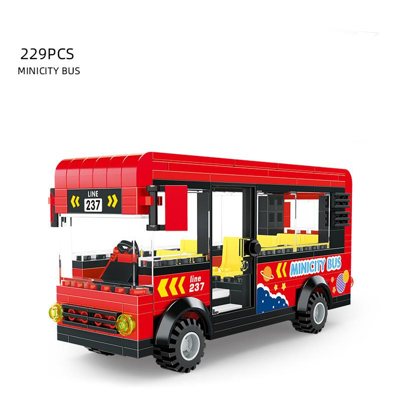 Technical Tour Bus Car City Vehicle School Bus Container Truck Building Blocks Goods Vehicle Creative MOC Racing Toys