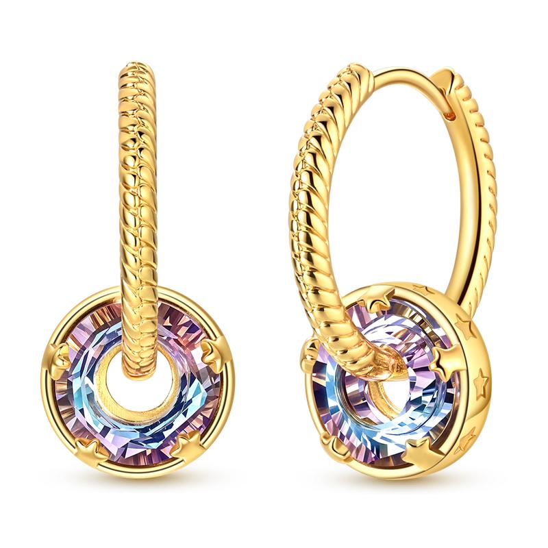 925 Silver Golden Earring Women CZ Zircon Hoop Ear Studs Sparkling Pave Moon Star Earring Wedding Anniversary Gift
