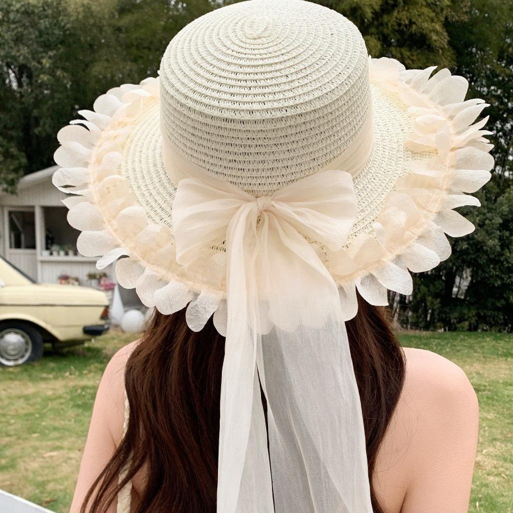 Wide Brim Sun Hat Exquisite Outdoor Vacation Sun Hat Women'S Flat Top Straw Sun Hat Adjustable For Beach Vacation Picnic Seaside